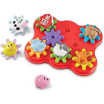 Learning Resources Build & Spin: Farm Friends, Fine Motor Toy, 17 Piece Set, Ages 2+