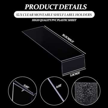 Containlol 15 Pieces Moveable Shelf Label Holders - Clear Transparent Tags for Library and Office