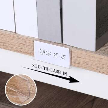 Containlol Clear Moveable Shelf Label Holders - 15 Pack