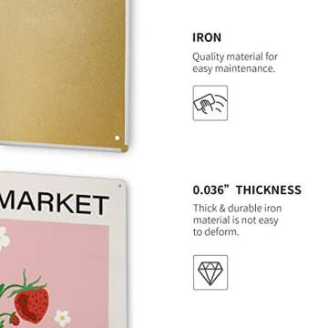 Loyience Fruit Market tin Sign, Strawberry Kitchen Art Print, Food Art,Pink Home Decor, Dining Room,...