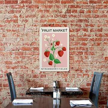 Loyience Fruit Market tin Sign, Strawberry Kitchen Art Print, Food Art,Pink Home Decor, Dining Room,Retro Signs Home Decoration Gifts for Mom,Dad and Friends Metal Tin Sign 5.5X8 Inch