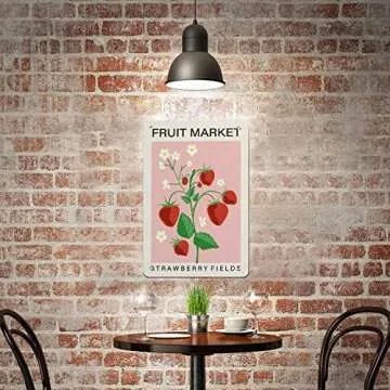 Loyience Fruit Market tin Sign, Strawberry Kitchen Art Print, Food Art,Pink Home Decor, Dining Room,Retro Signs Home Decoration Gifts for Mom,Dad and Friends Metal Tin Sign 5.5X8 Inch