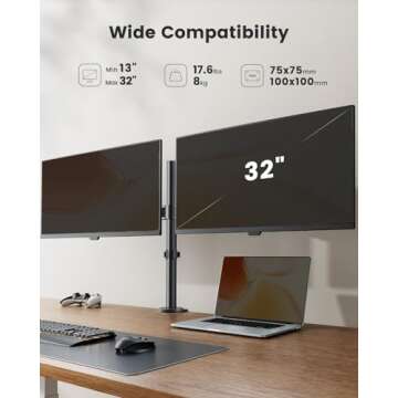 ErGear Dual Monitor Stand, Heavy Duty Adjustable Monitor Desk Mount for 2 Screens up to 32 Inches, F...