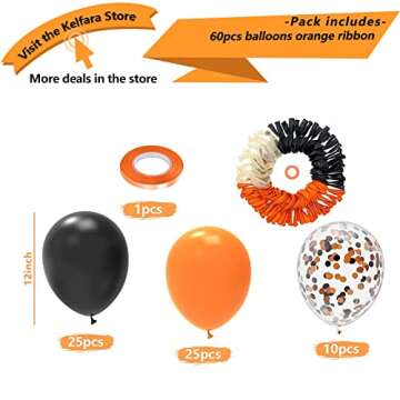 Black Orange Balloons Kelfara 60Pcs 12inch Matte Black Orange Latex Balloon and Confetti Balloon for...