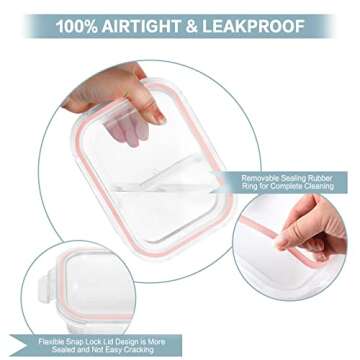 Bayco 10 Pack Glass Meal Prep Containers 2 Compartment, Glass Food Storage Containers with Lids, Airtight Glass Lunch Bento Boxes, BPA-Free & Leak Proof (10 lids & 10 Containers) - Pink