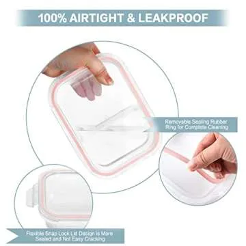 Bayco 10 Pack Glass Meal Prep Containers 2 Compartment, Glass Food Storage Containers with Lids, Airtight Glass Lunch Bento Boxes, BPA-Free & Leak Proof (10 lids & 10 Containers) - Pink