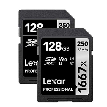 Lexar 128GB (2-Pack) Professional 1667x SDXC Memory Cards, UHS-II, C10, U3, V60, Full-HD & 4K Video,...