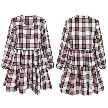 FANCYINN Buffalo Plaid Shift Dress for Women