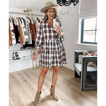 FANCYINN Buffalo Plaid Shift Dress for Women
