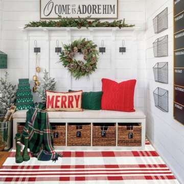 Christmas Front Door Mat Buffalo Plaid Outdoor Rug Hand-Woven Front Porch Rug for Layered Door Mats ...