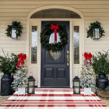 Christmas Front Door Mat Buffalo Plaid Outdoor Rug Hand-Woven Front Porch Rug for Layered Door Mats Washable Carpet for Front Door, Entryway, Farmhouse (4' x 6')