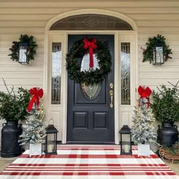 Christmas Front Door Mat Buffalo Plaid Outdoor Rug Hand-Woven Front Porch Rug for Layered Door Mats Washable Carpet for Front Door, Entryway, Farmhouse (4' x 6')