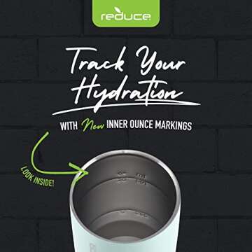 REDUCE Cold1 24 oz Tumbler with Lid and Straw - Dual-Wall Vacuum Insulated Stainless Steel Tumbler - Keeps Drinks Cold up to 24 Hours - Inner Ounce Markings to Track Hydration - OG Sea Glass