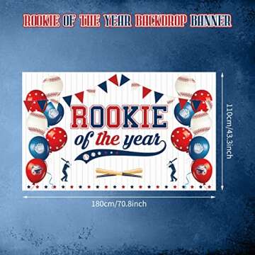 Tudomro Baseball 1st Birthday Decorations Rookie of The Year Banner Large Hanging Sport Themed Party Backdrop for Boys Kids First Birthday Party Decor Photo Booth Supplies, 70.87 x 43.31 Inch