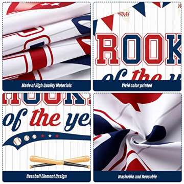 Tudomro Baseball 1st Birthday Decorations Rookie of The Year Banner Large Hanging Sport Themed Party Backdrop for Boys Kids First Birthday Party Decor Photo Booth Supplies, 70.87 x 43.31 Inch