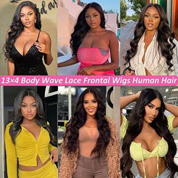 PAPYON 28 Inch Body Wave Lace Front Wigs Human Hair Pre Plucked 13×4 Body Wave Glueless Lace Frontal Wig 150% Density with Baby hair Brazilian Virgin Human Hair Wigs for Women Natural Color