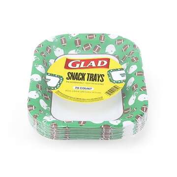 Glad Football Disposable Paper Snack Trays | Cut-Resistant, Microwaveable, Sports Themed Disposable Platters Game Day, Football for Kids and Adults | Paper Snack Tray, 25 Count Green
