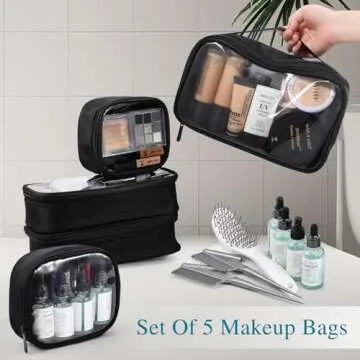 Stagiant Rolling Makeup Train Case, Professional Makeup Case, Travel Cosmetic Organizer Make Up Storage Bag for Makeup Artist, Hairstylist, Barbers, with 5 Toiletry Bags, Black