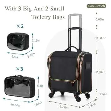 Stagiant Rolling Makeup Train Case, Professional Makeup Case, Travel Cosmetic Organizer Make Up Storage Bag for Makeup Artist, Hairstylist, Barbers, with 5 Toiletry Bags, Black