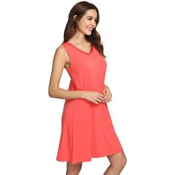 WiWi Viscose from Bamboo Nightgown for Women Cooling Sleeveless Tank Sleepwear Soft V Neck Shirts Pajamas S-4X, Coral, Large