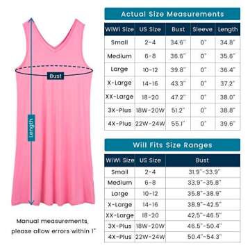 WiWi Viscose from Bamboo Nightgown for Women Cooling Sleeveless Tank Sleepwear Soft V Neck Shirts Pajamas S-4X, Coral, Large