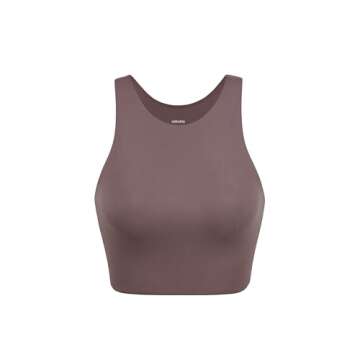 ODODOS Racerback Tank Bra for Women High Neck Non Padded Medium Support Sports Bra Workout Yoga Crop Tops, Purple Taupe, Medium