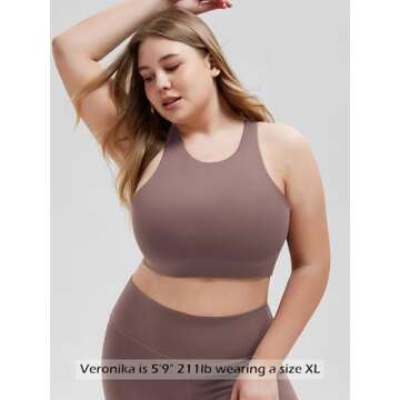 ODODOS Racerback Tank Bra for Women High Neck Non Padded Medium Support Sports Bra Workout Yoga Crop Tops, Purple Taupe, Medium