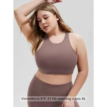 ODODOS Racerback Tank Bra for Women High Neck Non Padded Medium Support Sports Bra Workout Yoga Crop Tops, Purple Taupe, Medium