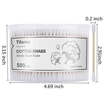 tifanso 500 Count Cotton Swabs, Natural Double Round Strong Wooden Cotton Tip Sticks Buds for Ears, Cruelty-Free Ear Swabs with Storage Box