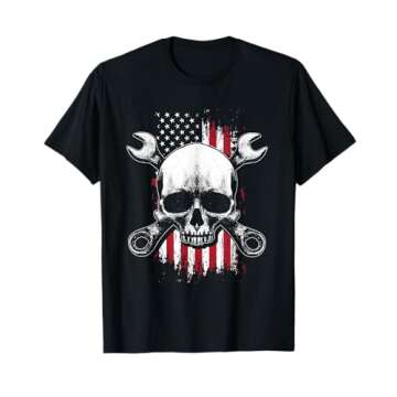 US American Flag | Wrench Tools | Garage Skeleton Mechanic T-Shirt