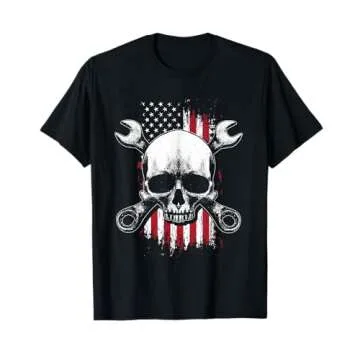 US American Flag | Wrench Tools | Garage Skeleton Mechanic T-Shirt