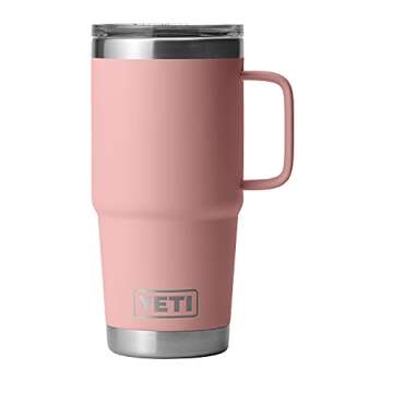 YETI Rambler 20 oz Travel Mug, Stainless Steel, Vacuum Insulated with Stronghold Lid, Sandstone Pink