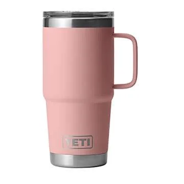 YETI Rambler 20 oz Travel Mug, Stainless Steel, Vacuum Insulated with Stronghold Lid, Sandstone Pink