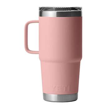 YETI Rambler 20 oz Travel Mug, Stainless Steel, Vacuum Insulated with Stronghold Lid, Sandstone Pink