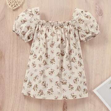VISGOGO Infant Baby Girl Romper Dress Sister Matching Bow Square Collar Floral Print Short Sleeve Cl...