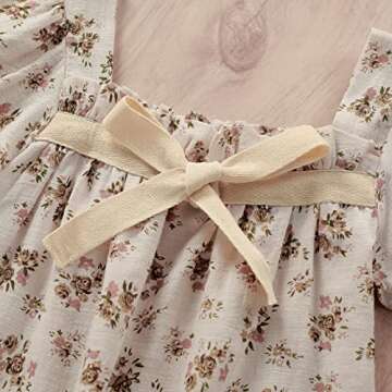 VISGOGO Infant Baby Girl Romper Dress Sister Matching Bow Square Collar Floral Print Short Sleeve Clothes