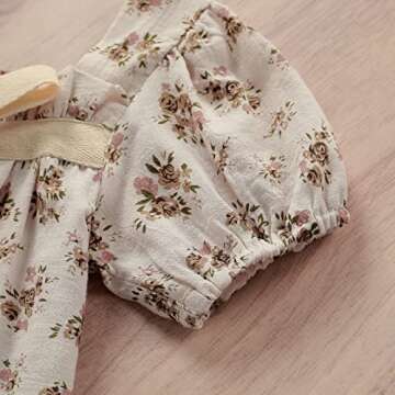 VISGOGO Infant Baby Girl Romper Dress Sister Matching Bow Square Collar Floral Print Short Sleeve Clothes