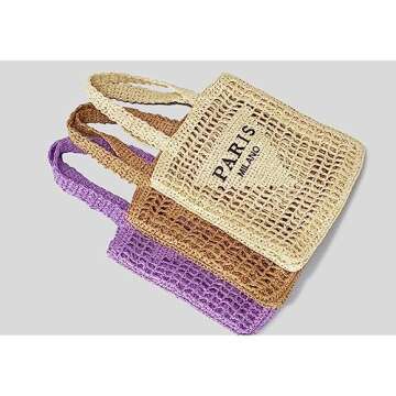 ABHONOR Hollow Crochet Woven Handbag Straw Woven Bag Straw Mesh Tote Bag For Women Woven Beach Shoulder Bag Pool Beach Bags (Beige)