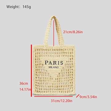 ABHONOR Hollow Crochet Woven Handbag Straw Woven Bag Straw Mesh Tote Bag For Women Woven Beach Shoulder Bag Pool Beach Bags (Beige)