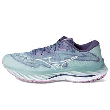 Mizuno Womens Wave Rider 27 Running Shoe, Blue Surf-Snow White, 8