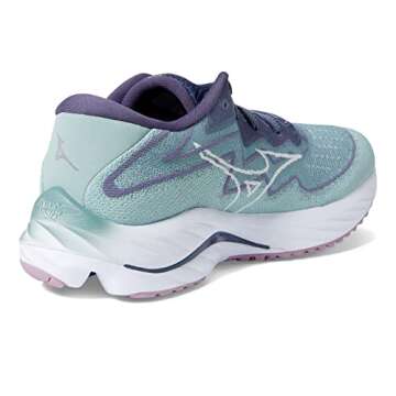 Mizuno Womens Wave Rider 27 Running Shoe, Blue Surf-Snow White, 8