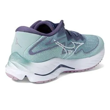 Mizuno Womens Wave Rider 27 Running Shoe, Blue Surf-Snow White, 8