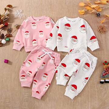 Toddler Newborn Baby Boys Girls Christmas Outfits Santa Long Sleeve Sweatshirts and Long Pants 2Pcs Clothes Set (K-White, 18-24 Months)