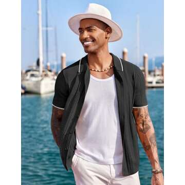 COOFANDY Men's Knit Shirts Short Sleeve Button Down Polo Shirt Fashion Casual Summer Beach Shirts
