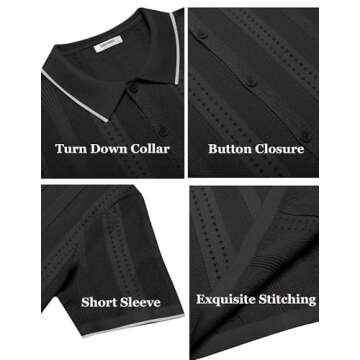 COOFANDY Men's Knit Shirts Short Sleeve Button Down Polo Shirt Fashion Casual Summer Beach Shirts