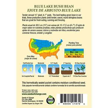 Seeds of Change 1479 Organic Blue Lake Bush Bean Seeds - Grow Fresh, Sustainable Produce
