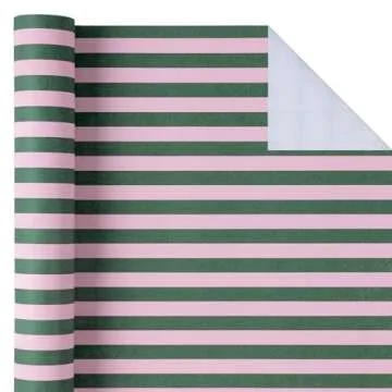 WRAPAHOLIC Kraft Wrapping Paper - Mini Roll - 17 Inch x 33 Feet - Green and Pink Stripes Design for ...