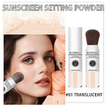 Sunscreen Setting Powder SPF 35, Mineral Brush Powder, Oil Control Natural Matte Finish Loose Powder...