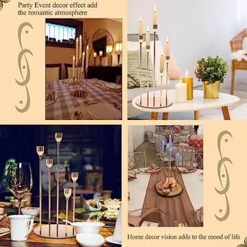 VINCIGANT Gold Taper Candle Holders,Metal 5 Arms Candelabra Candlestick Holders for Wedding Centerpieces,Home Decor Dinner Table Centerpieces Decoration,Thanksgiving Gift（Candle Excluded）