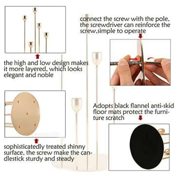 VINCIGANT Gold Taper Candle Holders,Metal 5 Arms Candelabra Candlestick Holders for Wedding Centerpieces,Home Decor Dinner Table Centerpieces Decoration,Thanksgiving Gift（Candle Excluded）